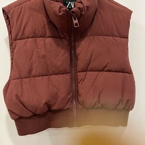 Zara Women's Brown Puffer Vest